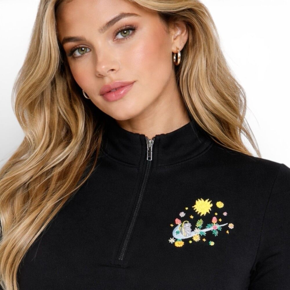 Nike Black‎ Quarter Zip Embroidered Graphic Y2K Athleisure Dress